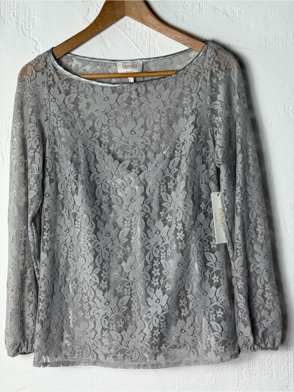 Laundry By Shelli Segal Gray Lace  Feminine Blouse with Underlined Camisole- 6 - Picture 2 of 15